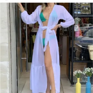 Vestido Luxo Manga Longa Estilo Saida De Praia - Preto