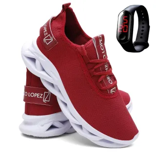 Relógio + Tênis Masculino Leve e Macio para Corrida e Academia - Branco