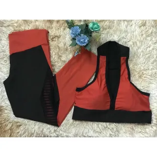 Top Plus Size Roupa de Academia Conjunto Calça Legging Fitness - Goiaba