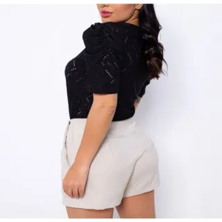 Moda feminina: Blusa casual manga curta bufante laise - P