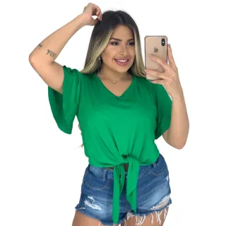 Blusa Manga Curta Neon Verão 2023 - Flare de Amarrar - Cores Variadas - Verde