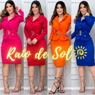 Moda Evangélica Conjunto Blazer e Saia Social Luxo com Cinto (REF 77) - Creme (veste 38/42) REF77