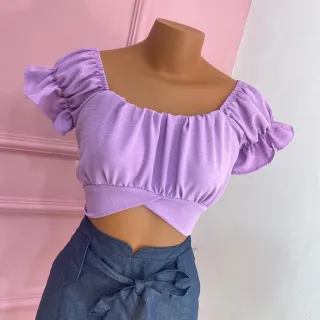 Moda 2023: Cropped Gringa com manga amarração nas costas - Rosa Vivo