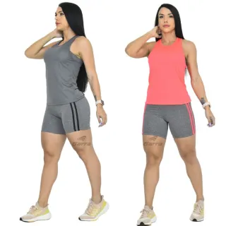 Conjunto Fitness Suplex: Regata Dri-Fit e Short Cós Alto - CINZA - MARSALA