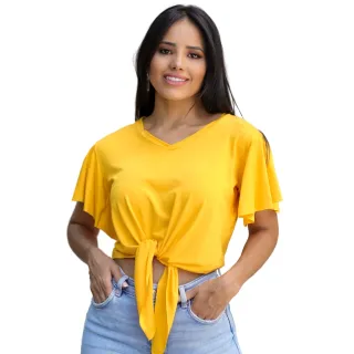 Blusa Manga Curta Neon Verão 2023 - Flare de Amarrar - Cores Variadas - Verde