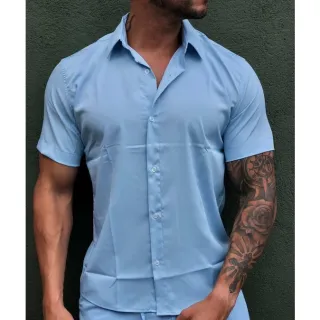 Promoção Verão: Camisa Manga Curta Lisa Masculina de Viscose em oferta - VERDE ESCURO 8