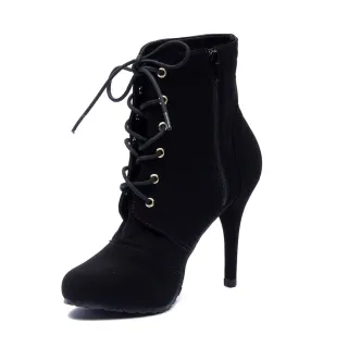 Top Bota Feminina Cano Curto Coturno Salto Alto Fino - Preto