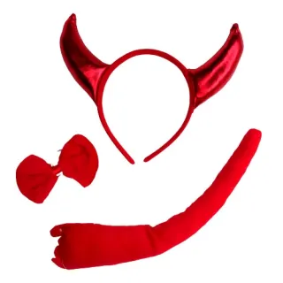 Fantasia Carnaval Kit Diabinho - Tiara, Gravata e Rabinho - Grande - R85811