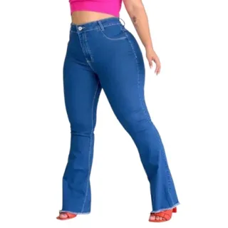 Calça Feminina Plus Size Jeans Premium Bailarina Flare Boca de Sino - 50