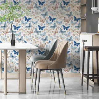 Papel de Parede Adesivo Lavável Borboletas Azul Rosa - Sala 0.5m - Único