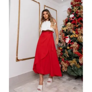 Roupa Feminina: Saia Estampada e Lisa em Viscose - Envelope - Preto