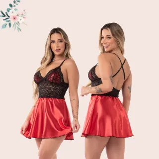 Lingerie Lisa Feminina Camisola Cetim - Rubro