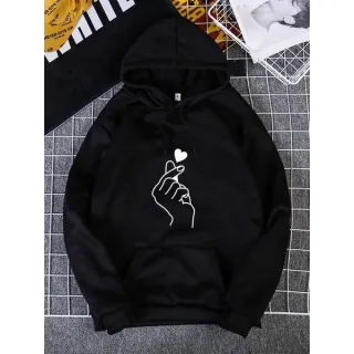 Oferta Hoje: Moletom Feminino Coreano Mão - AMARELO COM PRETO