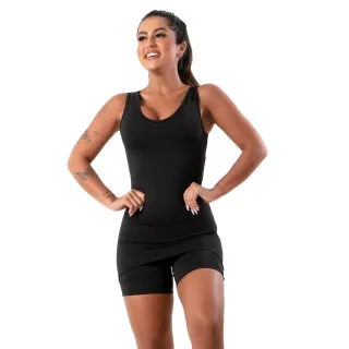 Fitness Feminino Suplex Saia Tapa Bumbum Macaquinho Academia