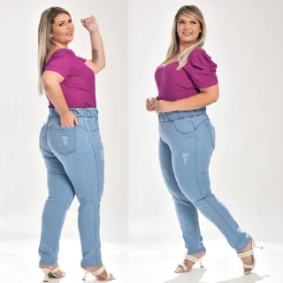 Calça Plus size feminina com elástico de qualidade em lycra algodão - Azul Escuro