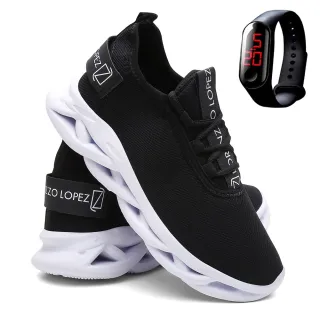Relógio + Tênis Masculino Leve e Macio para Corrida e Academia - Branco