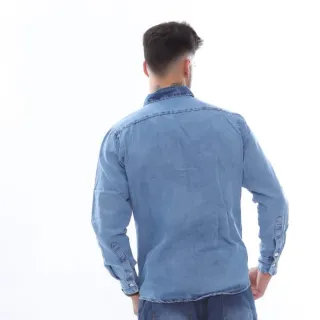 Camisa Manga Comprida Jeans Masculina Manchada - GG