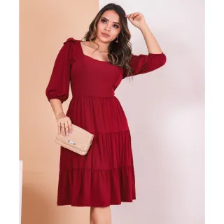 Moda Evangélica Plus Size: Vestido Mídi 3 Maria Manga 3/4 em Viscolycra - Azul Marinho