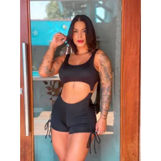 Roupa de Academia Macaquinho Fitnes Argola na Lateral Bojo Esporte - oncinha azul