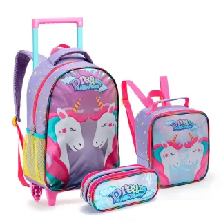 Conjunto Infantil Mochila Rodinhas Sereia/Unicórnio Menina Escolar - Sereia