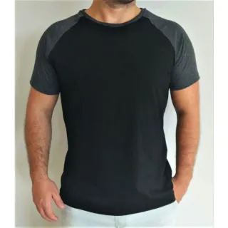 Camisa Raglan Masculina Manga Curta em Algodão Premium - BRANCO COM MANGA PRETA