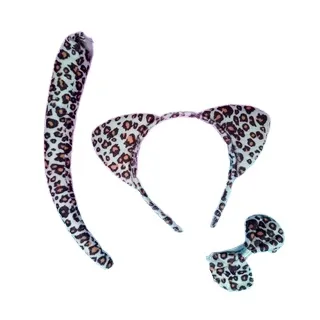 Fantasia Carnaval Kit Tiara, Gravata e Rabinho - 3 peças - ONÇA ROSA CLARO