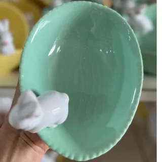 Cestinha de Cerâmica em Formato de Ovo de Páscoa Coelhinho - Verde