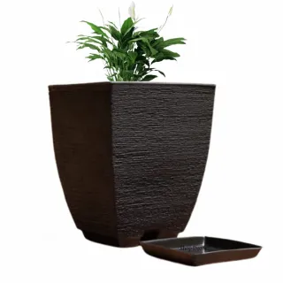 Vaso Decorativo Quadrado Bojo para Planta Resistente em Polietileno 29X22 com Prato - Cinza