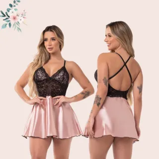 Lingerie Lisa Feminina Camisola Cetim - Rubro