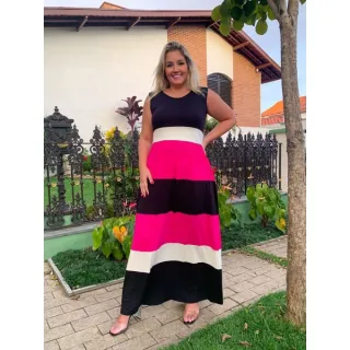 Faixas Regata Longo Náutico Vestido com - Vermelho c Azul Marinho