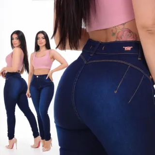 Calça Feminina Jeans Cintura Alta Sem Bolso Levanta Bumbum - Desfiada Lateral