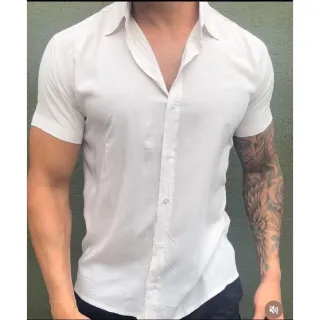 Promoção Verão: Camisa Manga Curta Lisa Masculina de Viscose em oferta - VERDE ESCURO 8