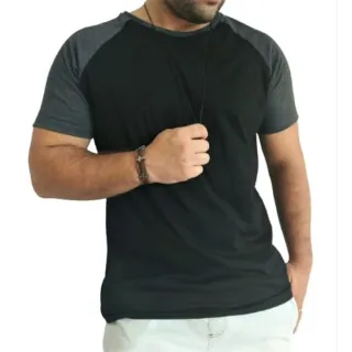 Camisa Raglan Masculina Manga Curta em Algodão Premium - BRANCO COM MANGA PRETA