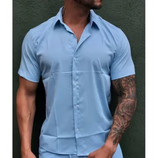 Promoção Verão: Camisa Manga Curta Lisa Masculina de Viscose em oferta - VERDE ESCURO 8