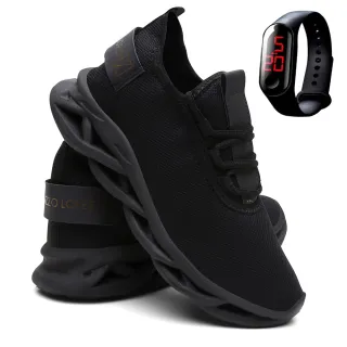 Relógio + Tênis Masculino Leve e Macio para Corrida e Academia - Branco