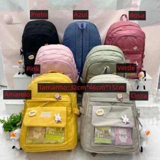 Moda Coreana Casual Feminina Masculina: Mochila Escolar Impermeável - 014Azul