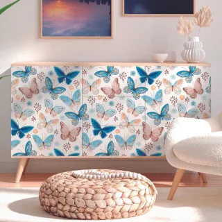 Papel de Parede Adesivo Lavável Borboletas Azul Rosa - Sala 0.5m - Único