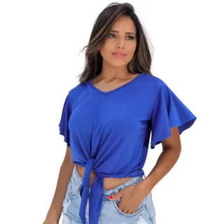 Blusa Manga Curta Neon Verão 2023 - Flare de Amarrar - Cores Variadas - Verde