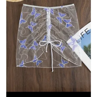 Saída de praia transparente com estampa de borboletas - Transparente