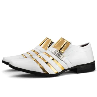 Estilo Italiano Moderno Masculino: Sapato Social Branco Dourado - Branco/dourado
