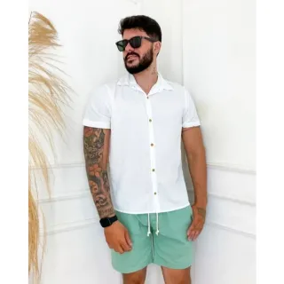 Diversos modelos de camisas masculinas slim em tecido viscose - Branco