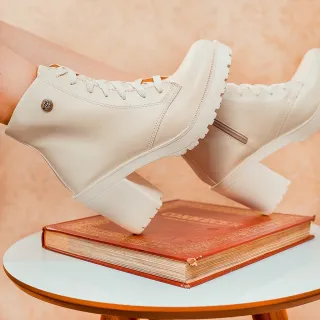 Bota Feminina Tratorada Salto Alto Coturno Muritalle Tamanho Grande 35 ao 42 - Branco Fosco