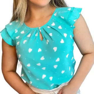 Coração Estampa Social Feminina Blusinha Crepe - Branco