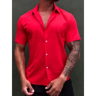 Promoção Verão: Camisa Manga Curta Lisa Masculina de Viscose em oferta - VERDE ESCURO 8