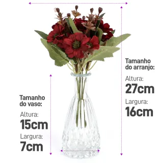 Vaso de Vidro com Flor Artificial Decorativa de Toque Real - Lilás