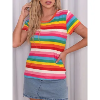 Blusa Feminina Colorida em Barras - Camiseta Camisa - 2