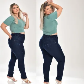 Calça Plus size feminina com elástico de qualidade em lycra algodão - Azul Escuro