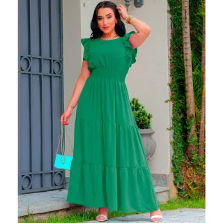 Vestido Evangélico Longo para Festa com Lastex na Cintura - Azul Claro