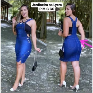 Lançamento: Jardineira Jeans Evangélica Midi com Lycra - P