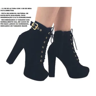 Sapatos Plataforma Pretos Femininos - Bota Meia Pata com Fivela - 40